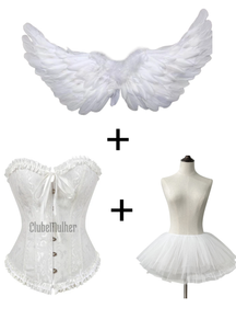 Espartilho Lingerie com Saia Tutu e Asas de Anjo – Ideal para Halloween