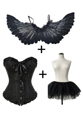 Espartilho Lingerie com Saia Tutu e Asas de Anjo – Ideal para Halloween