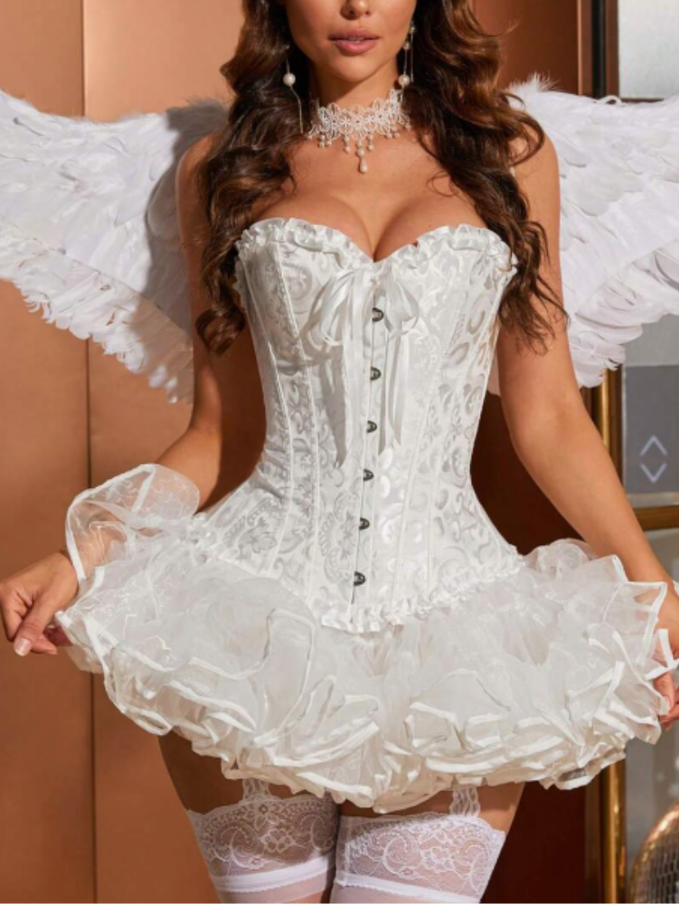 Espartilho Lingerie com Saia Tutu e Asas de Anjo – Ideal para Halloween