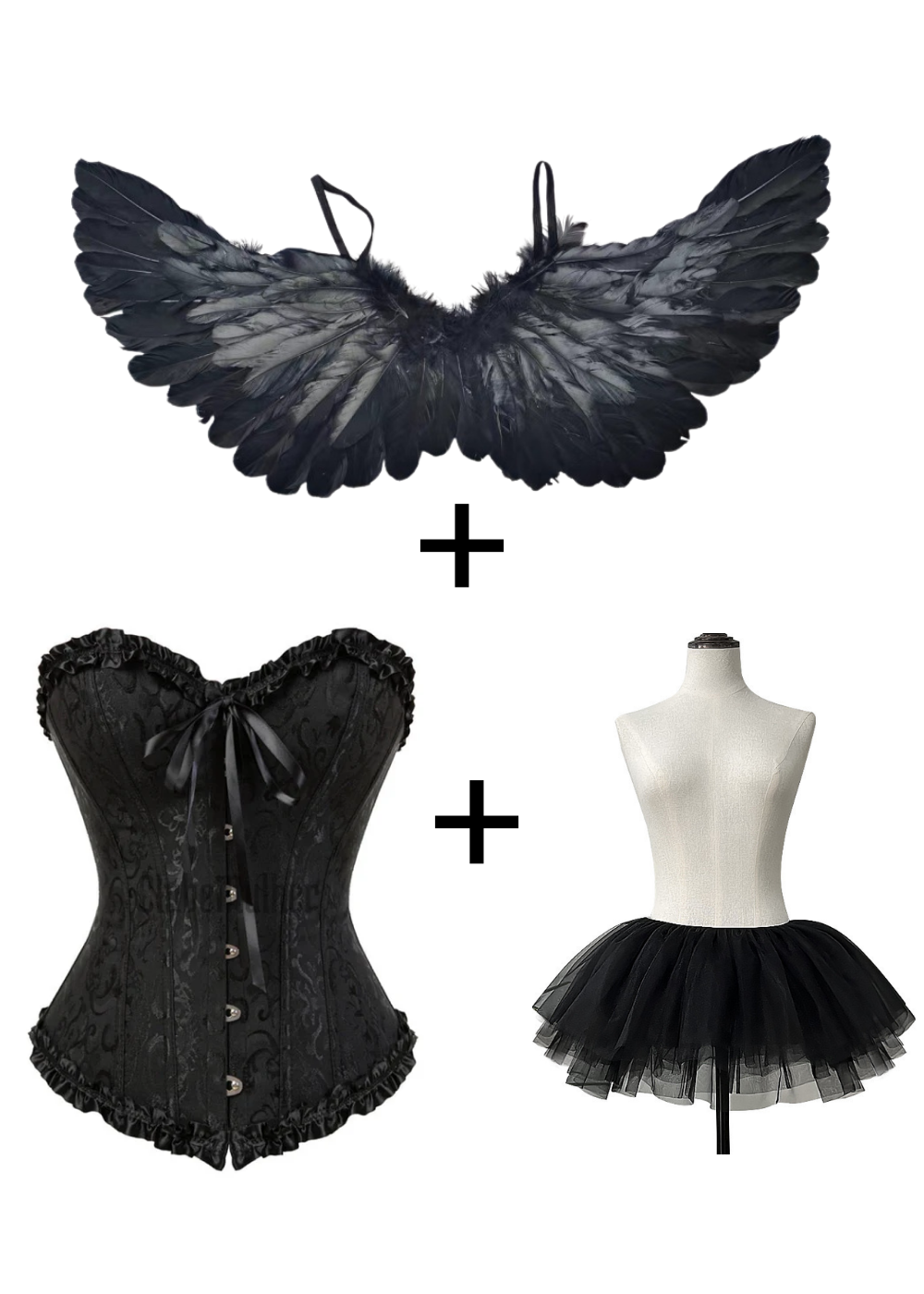 Espartilho Lingerie com Saia Tutu e Asas de Anjo – Ideal para Halloween