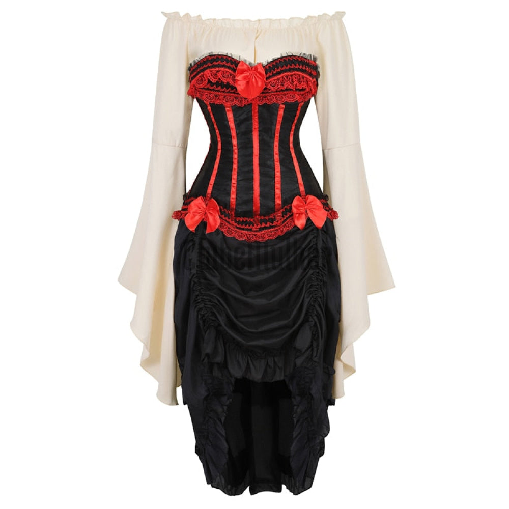 Bustier Dress Corset Top Skirt Three-Piece Irregular Costume Cosplay Showgirl Dance Lace Corsets