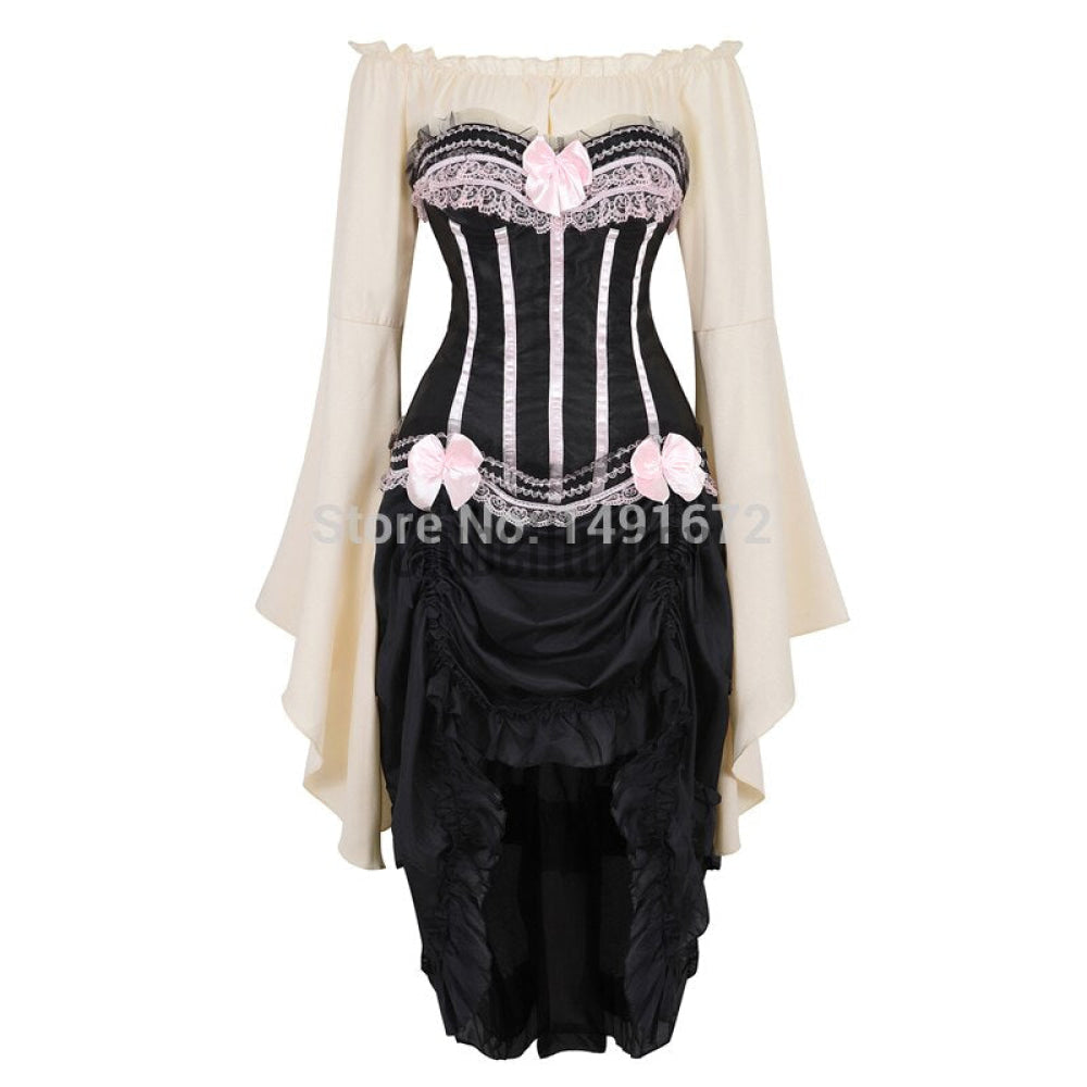 Bustier Dress Corset Top Skirt Three-Piece Irregular Costume Cosplay Showgirl Dance Lace Corsets
