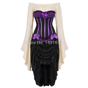 Bustier Dress Corset Top Skirt Three-Piece Irregular Costume Cosplay Showgirl Dance Lace Corsets