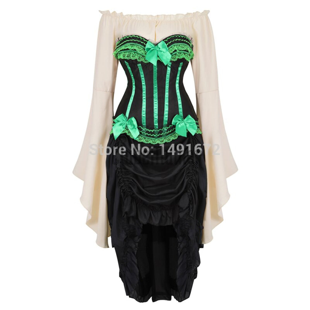 Bustier Dress Corset Top Skirt Three-Piece Irregular Costume Cosplay Showgirl Dance Lace Corsets