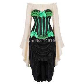 Bustier Dress Corset Top Skirt Three-Piece Irregular Costume Cosplay Showgirl Dance Lace Corsets