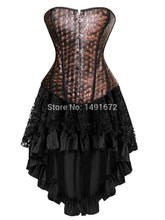 Leather Corset Dress Sexy Skull Bustier Tops Skirt Set Overbust Corselet Burlesque Gothic Vintage