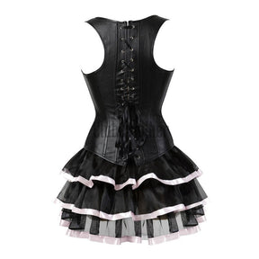 Steampunk Corset Dress Sexy Womens Leather Overbust Corsets Bustiers Straps Gothic Body Shaper Mini