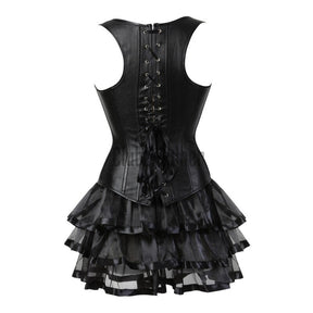 Steampunk Corset Dress Sexy Womens Leather Overbust Corsets Bustiers Straps Gothic Body Shaper Mini