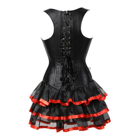 Steampunk Corset Dress Sexy Womens Leather Overbust Corsets Bustiers Straps Gothic Body Shaper Mini