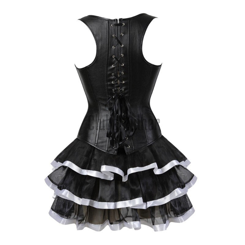 Steampunk Corset Dress Sexy Womens Leather Overbust Corsets Bustiers Straps Gothic Body Shaper Mini