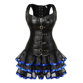 Steampunk Corset Dress Sexy Womens Leather Overbust Corsets Bustiers Straps Gothic Body Shaper Mini