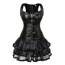 Steampunk Corset Dress Sexy Womens Leather Overbust Corsets Bustiers Straps Gothic Body Shaper Mini