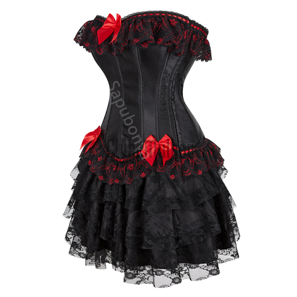 Corset Dress Gothic Lolita Cictorian Plus Size Lace Flower Bustier With Skirt Tutu Fashion Halloween