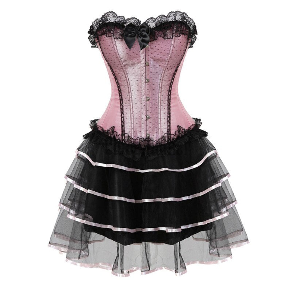 Sapubonva Lace Sexy Corsets For Women Plus Size Costume Overbust Burlesque Corset And Skirt Set Tutu