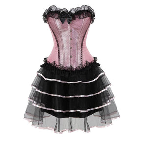Sapubonva Lace Sexy Corsets For Women Plus Size Costume Overbust Burlesque Corset And Skirt Set Tutu