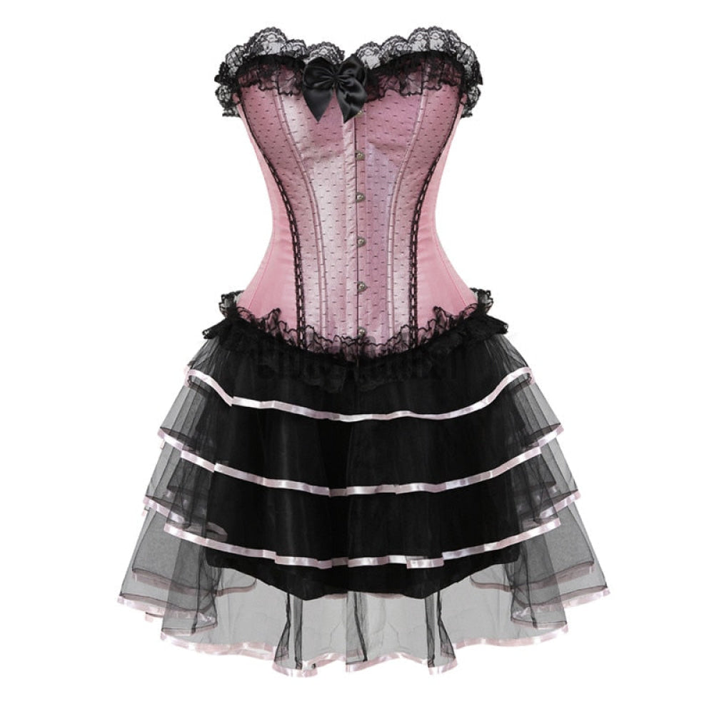 Sapubonva Lace Sexy Corsets For Women Plus Size Costume Overbust Burlesque Corset And Skirt Set Tutu