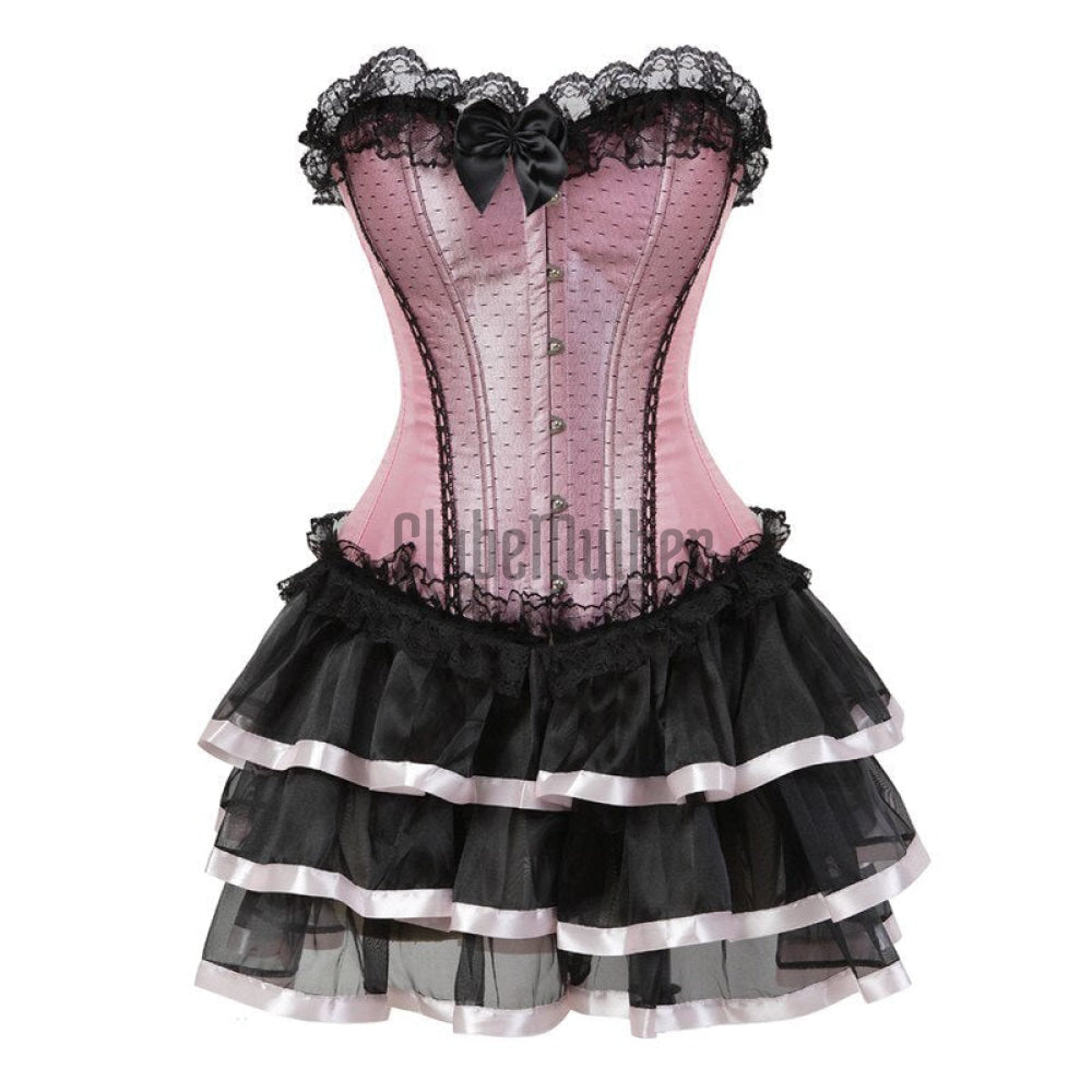 Sapubonva Lace Sexy Corsets For Women Plus Size Costume Overbust Burlesque Corset And Skirt Set Tutu