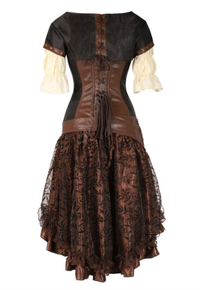 Sapubonva Steampunk Corset Dress Women 3Pcs Skirt Set Bustier Top Sexy Plus Size Vintage Gothic Punk