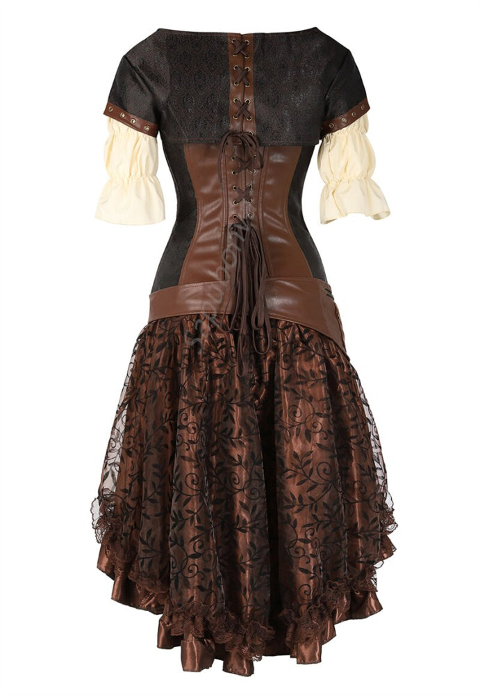 Sapubonva Steampunk Corset Dress Women 3Pcs Skirt Set Bustier Top Sexy Plus Size Vintage Gothic Punk