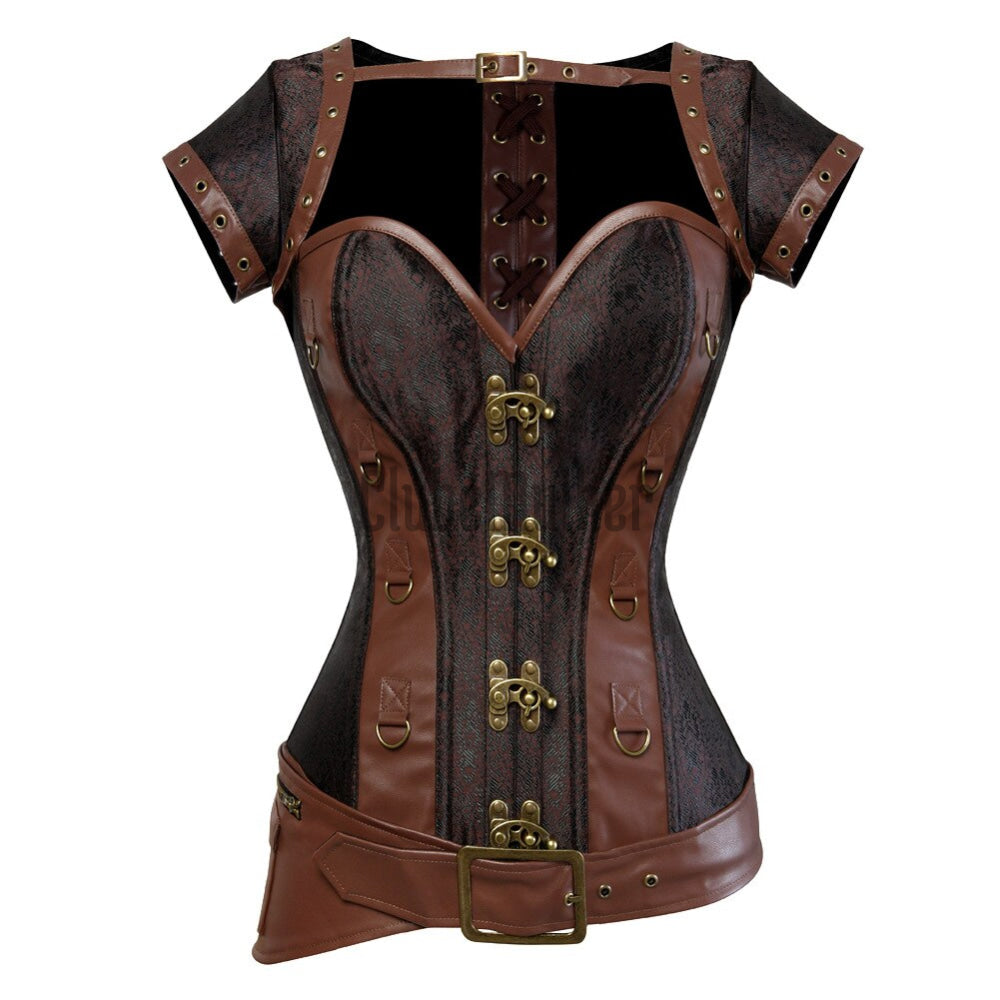 Sapubonva Steampunk Corset Dress Women 3Pcs Skirt Set Bustier Top Sexy Plus Size Vintage Gothic Punk