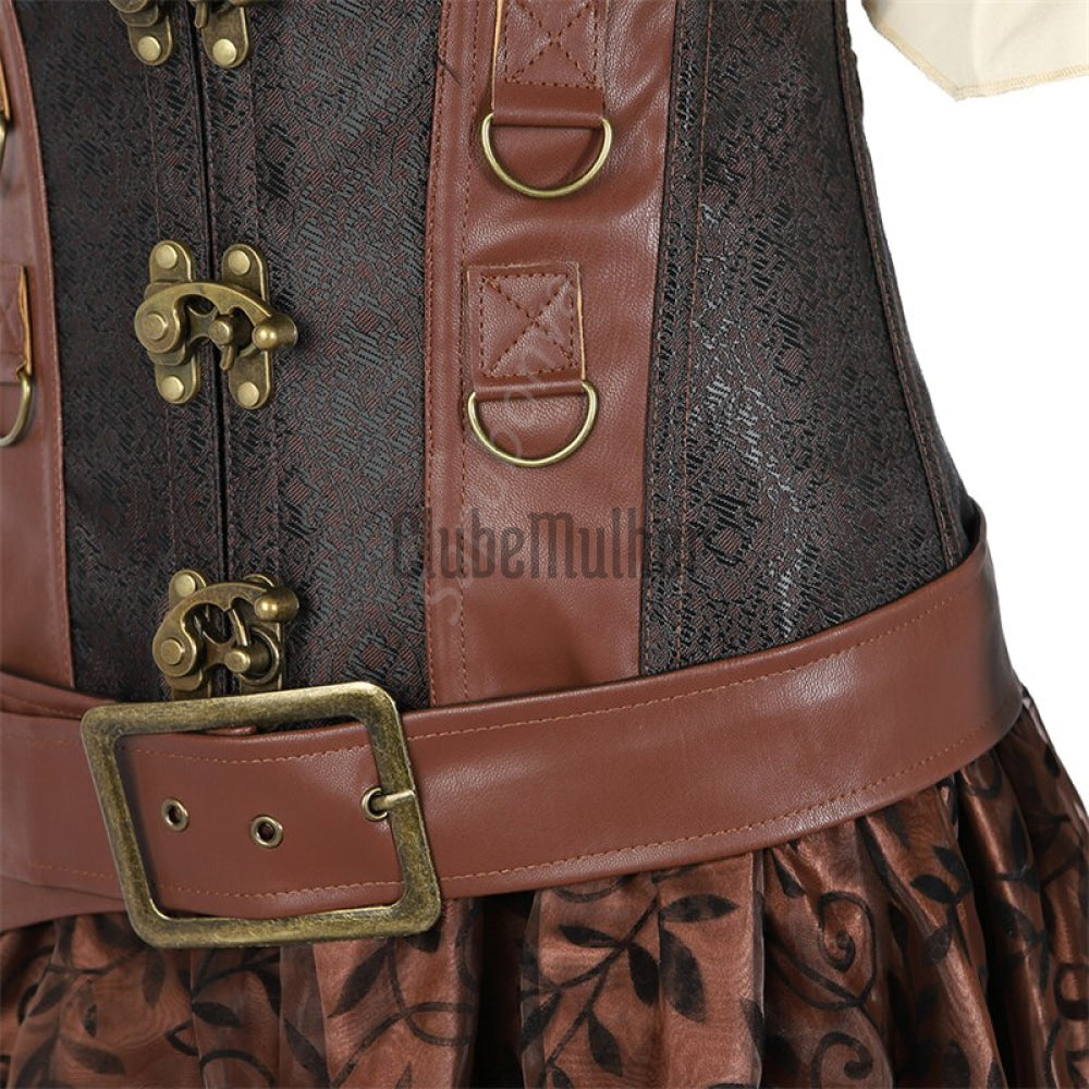Sapubonva Steampunk Corset Dress Women 3Pcs Skirt Set Bustier Top Sexy Plus Size Vintage Gothic Punk