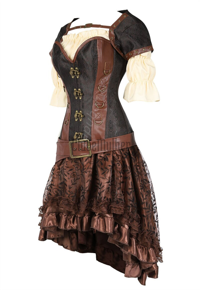 Sapubonva Steampunk Corset Dress Women 3Pcs Skirt Set Bustier Top Sexy Plus Size Vintage Gothic Punk