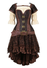 Sapubonva Steampunk Corset Dress Women 3Pcs Skirt Set Bustier Top Sexy Plus Size Vintage Gothic Punk