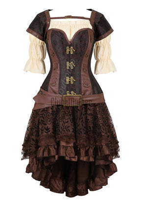 Sapubonva Steampunk Corset Dress Women 3Pcs Skirt Set Bustier Top Sexy Plus Size Vintage Gothic Punk