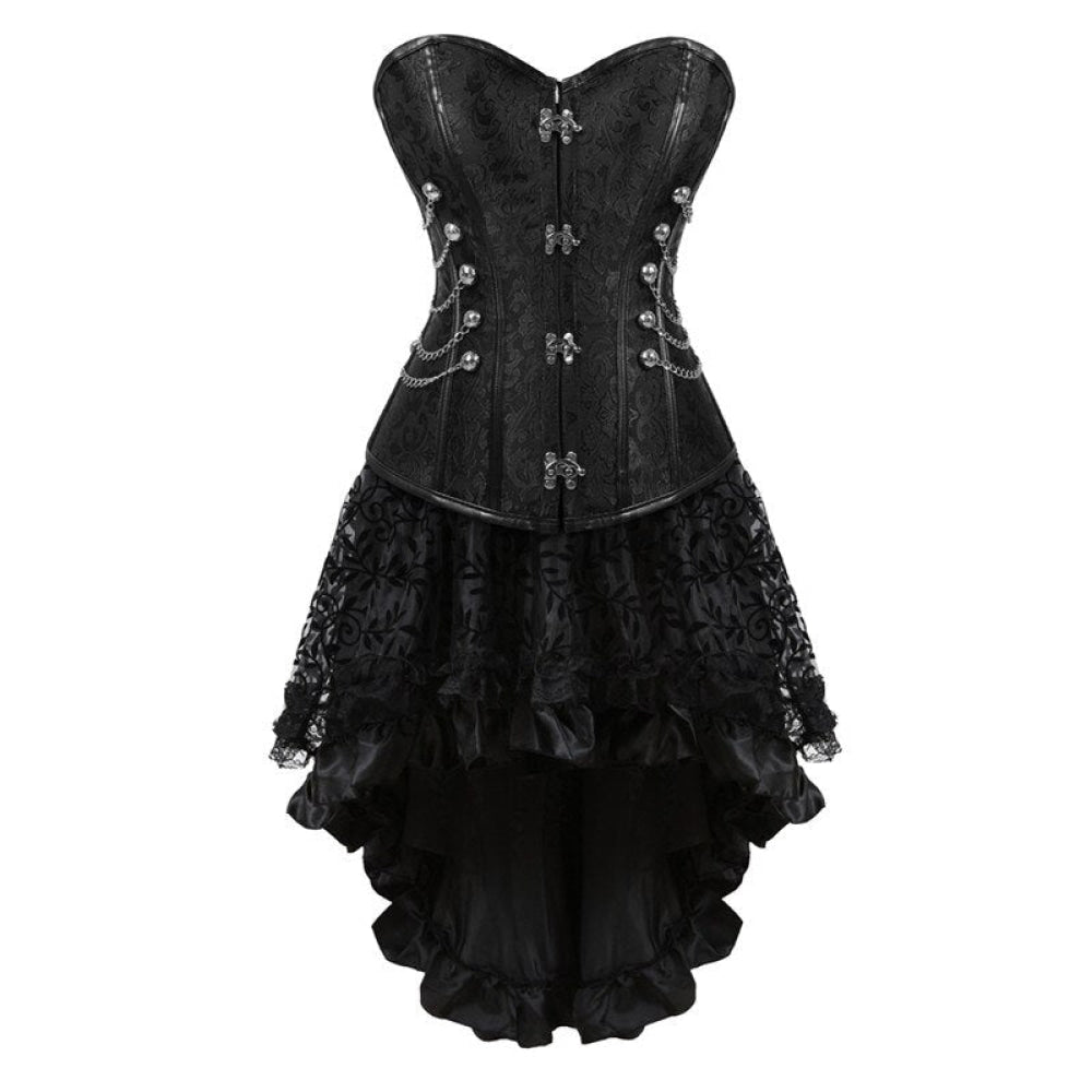Sapubonva Corset Bustier Skirt Set Sexy Grand Steampunk Leather Clasp Corsets And Bustiers Dresses