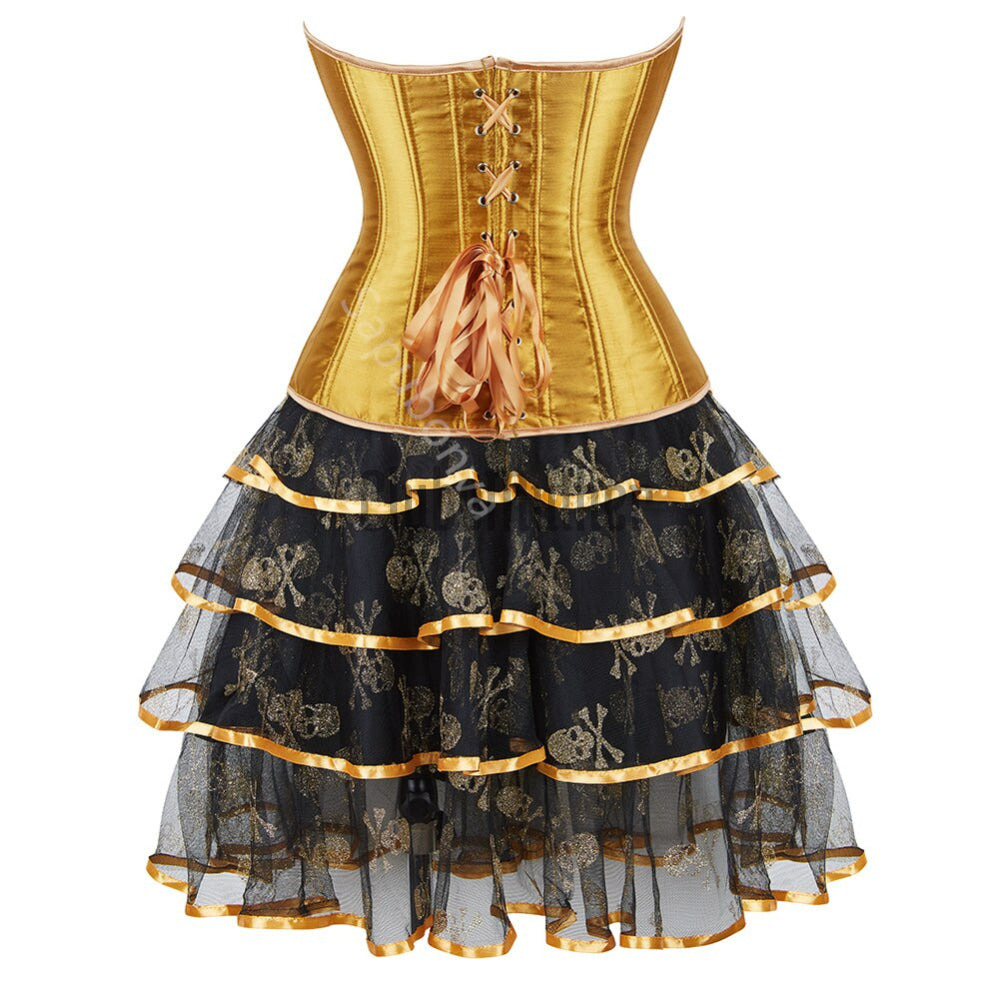 Corset Dress Bustier With Skirt Tutu Set Overbust Gothic Lolita Victorian Plus Size Lace Fashion
