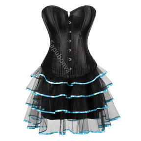 Corset Dress Bustier With Skirt Tutu Set Overbust Gothic Lolita Victorian Plus Size Lace Fashion