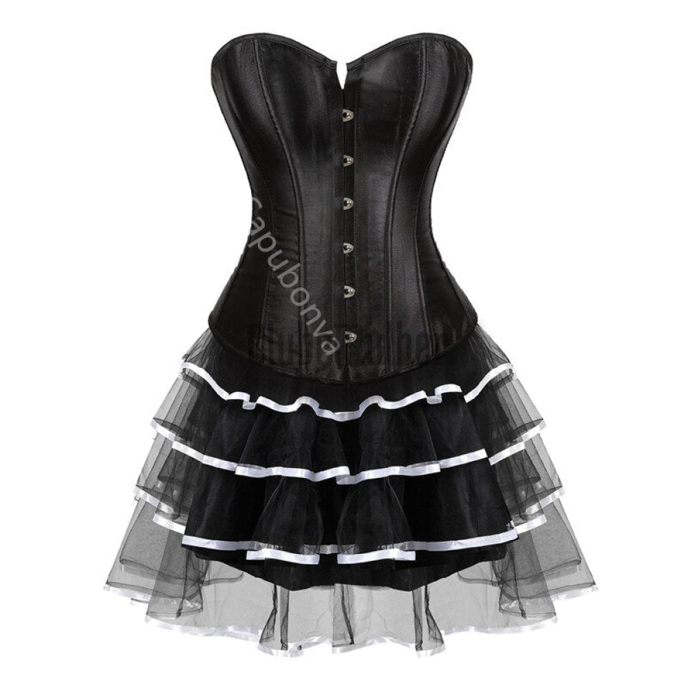 Corset Dress Bustier With Skirt Tutu Set Overbust Gothic Lolita Victorian Plus Size Lace Fashion