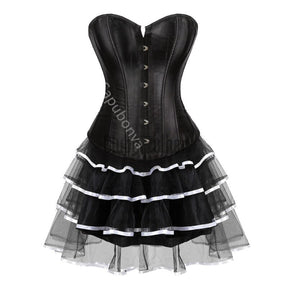 Corset Dress Bustier With Skirt Tutu Set Overbust Gothic Lolita Victorian Plus Size Lace Fashion