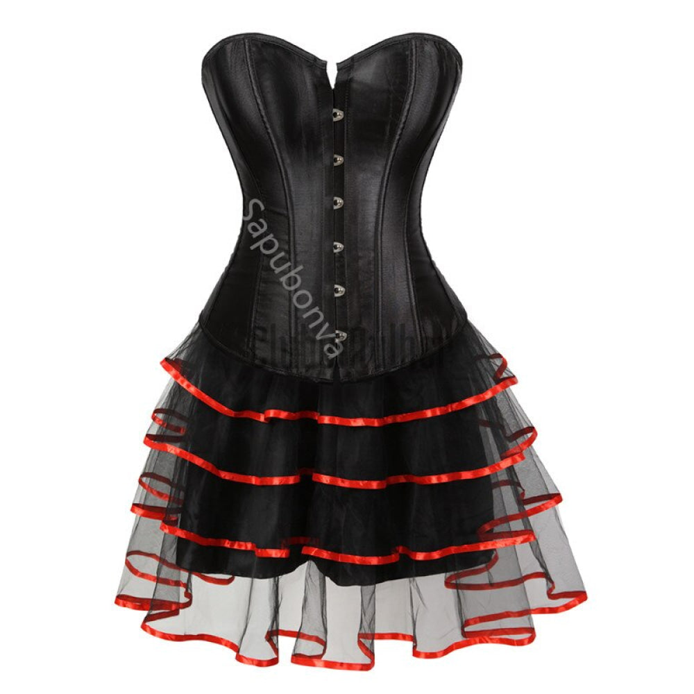 Corset Dress Bustier With Skirt Tutu Set Overbust Gothic Lolita Victorian Plus Size Lace Fashion
