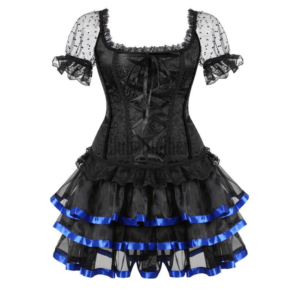 Sapubonva Corset Dress Skirt Set Women Plus Size Shoulder Straps Bustier Zipper Lace Flower Corselet