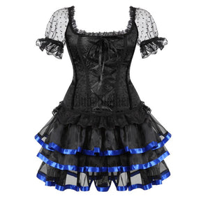 Sapubonva Corset Dress Skirt Set Women Plus Size Shoulder Straps Bustier Zipper Lace Flower Corselet