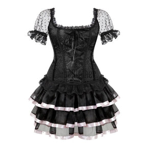 Sapubonva Corset Dress Skirt Set Women Plus Size Shoulder Straps Bustier Zipper Lace Flower Corselet