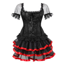 Sapubonva Corset Dress Skirt Set Women Plus Size Shoulder Straps Bustier Zipper Lace Flower Corselet
