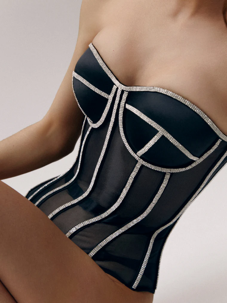 Corset Secret Mesh com Pedrarias