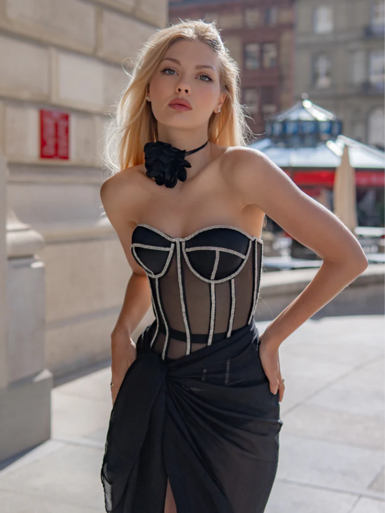 Corset Secret Mesh com Pedrarias