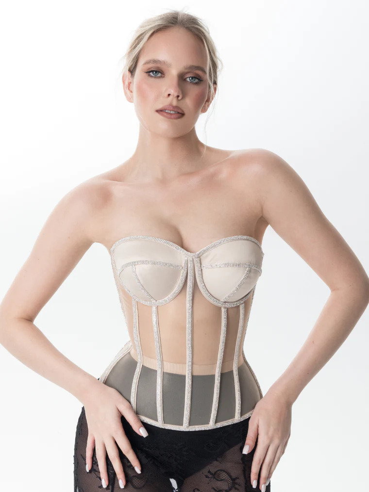 Corset Secret Mesh com Pedrarias