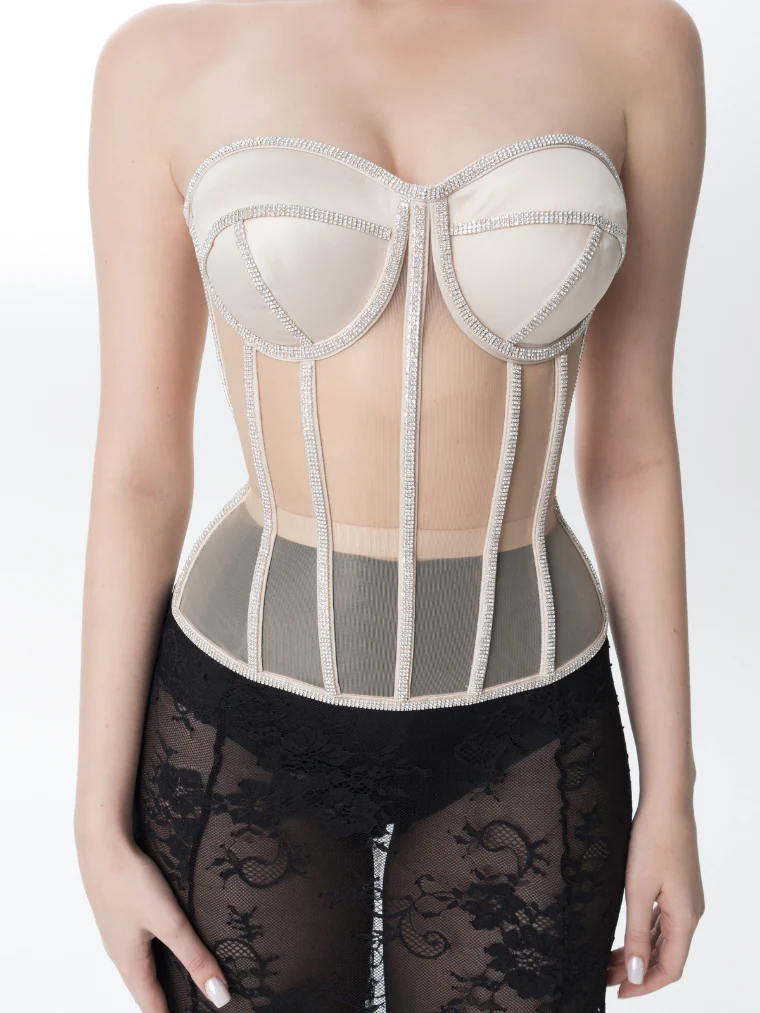 Corset Secret Mesh com Pedrarias