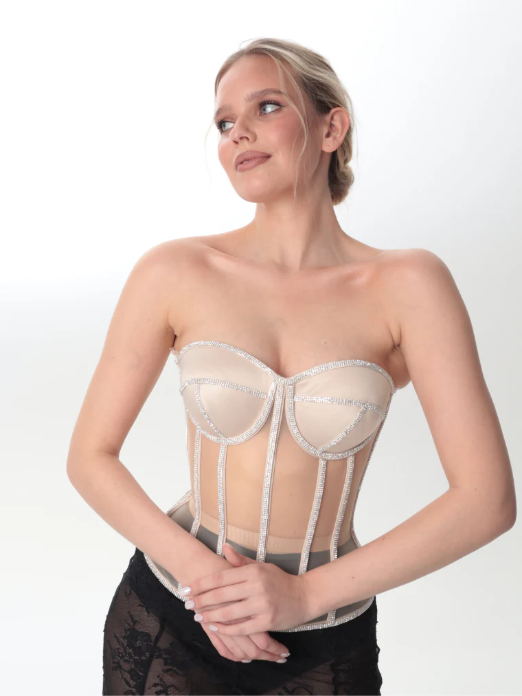Corset Secret Mesh com Pedrarias