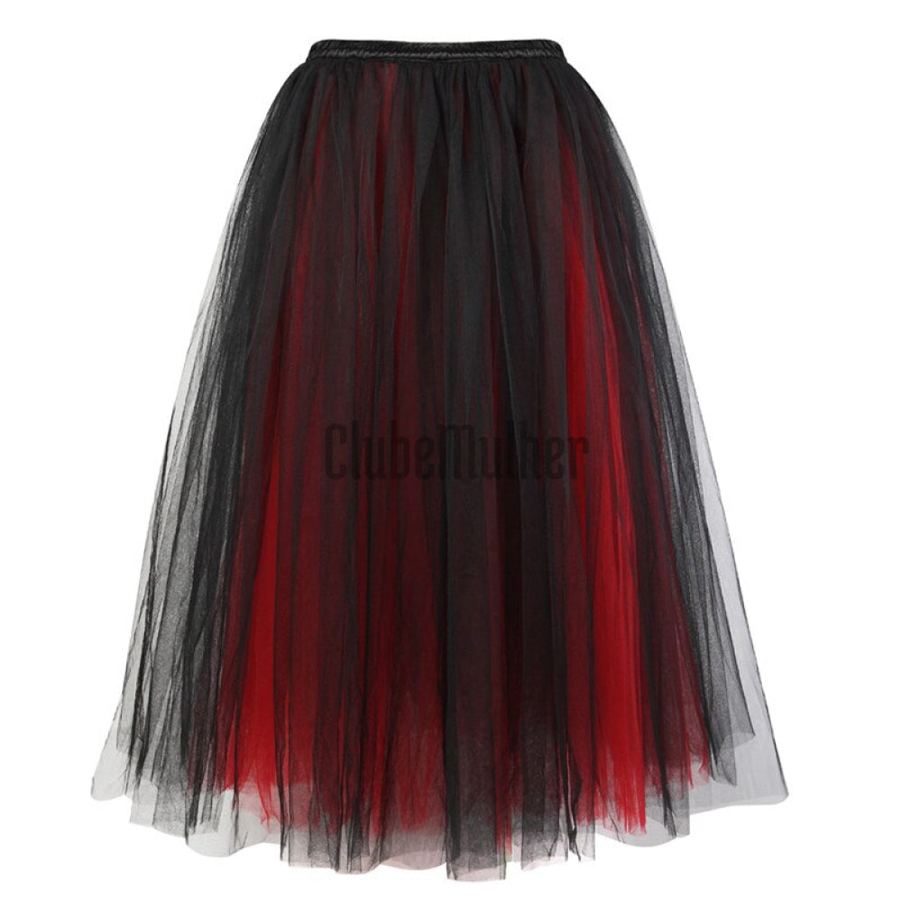 Sapubonva Skirts Long Maxi Elastic Corset Fluffy Tulle Skirt Ruffled Chiffon Lace Midi Gothic Red