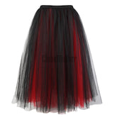 Sapubonva Skirts Long Maxi Elastic Corset Fluffy Tulle Skirt Ruffled Chiffon Lace Midi Gothic Red